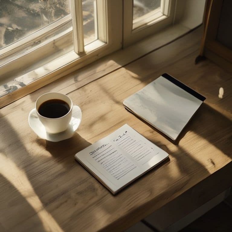 Mesa de escritório profissional com laptop mostrando fluxograma de automação, xícara de café e caderno com lista de tarefas repetitivas