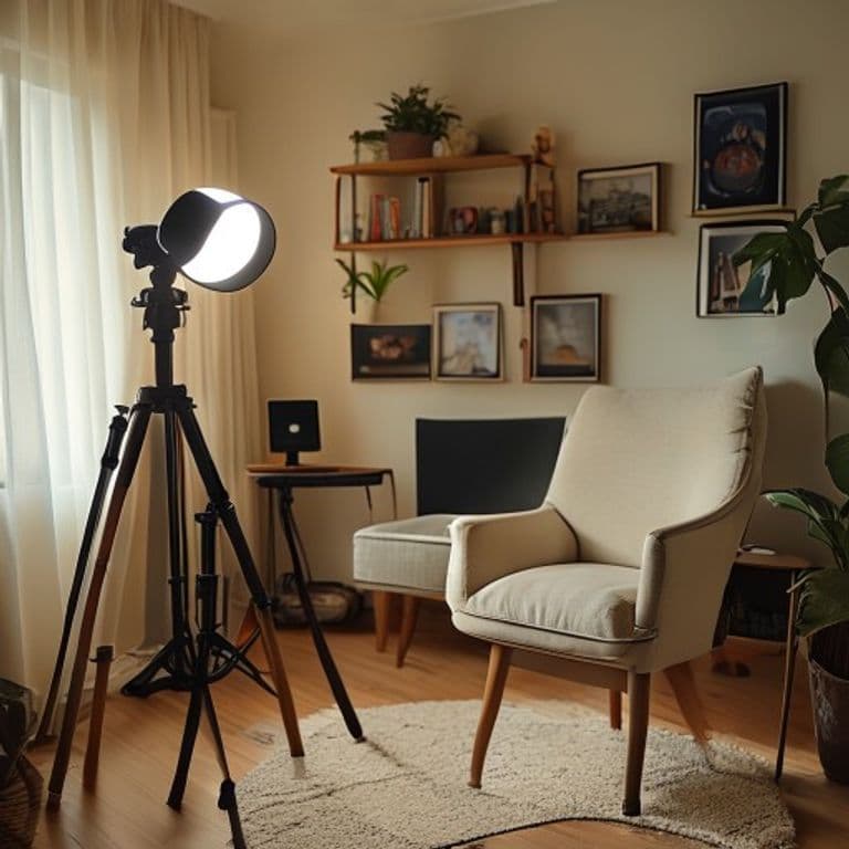 Setup de criação de conteúdo com câmera e laptop